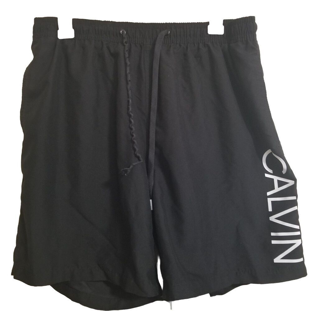 Calvin Klein Swim Trunks Mens Large Black White Lettering Summer